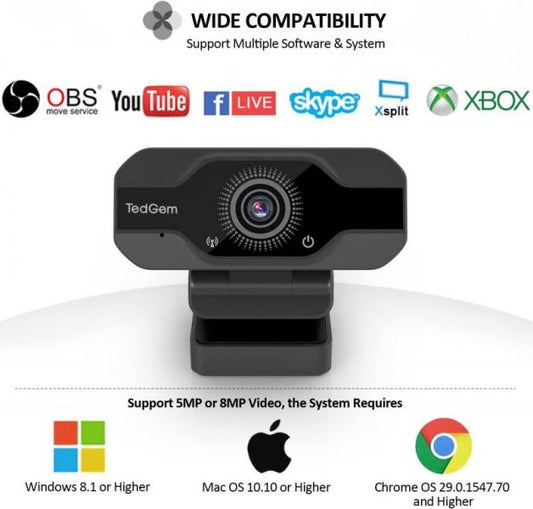 TedGem PC Webcam, 1080P Full HD Webcam USB Desktop & Laptop Webcam