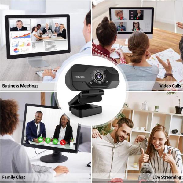 3Pack - TedGem PC Webcam, 1080P Full HD Webcam USB Desktop & Laptop Webcam